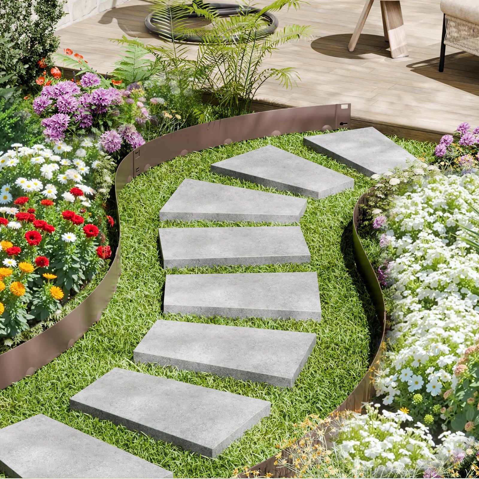 Steel Landscape Edging, 5 Packs 990 x 156 mm Rust-Resistant Metal Landscape Edging, Bendable Garden Edging V952-DXGJSPZ5PCS3ME5E9V0