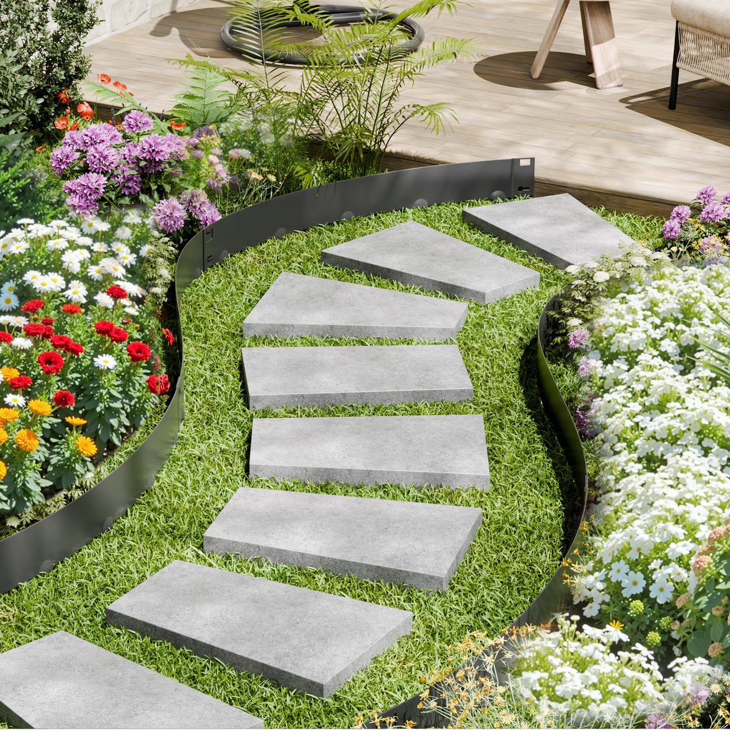 Steel Landscape Edging, 5 Packs 990 x 207 mm Rust-Resistant Metal Landscape Edging, Bendable Garden Edging V952-DXGJSPZ5PCS3W4HOLV0
