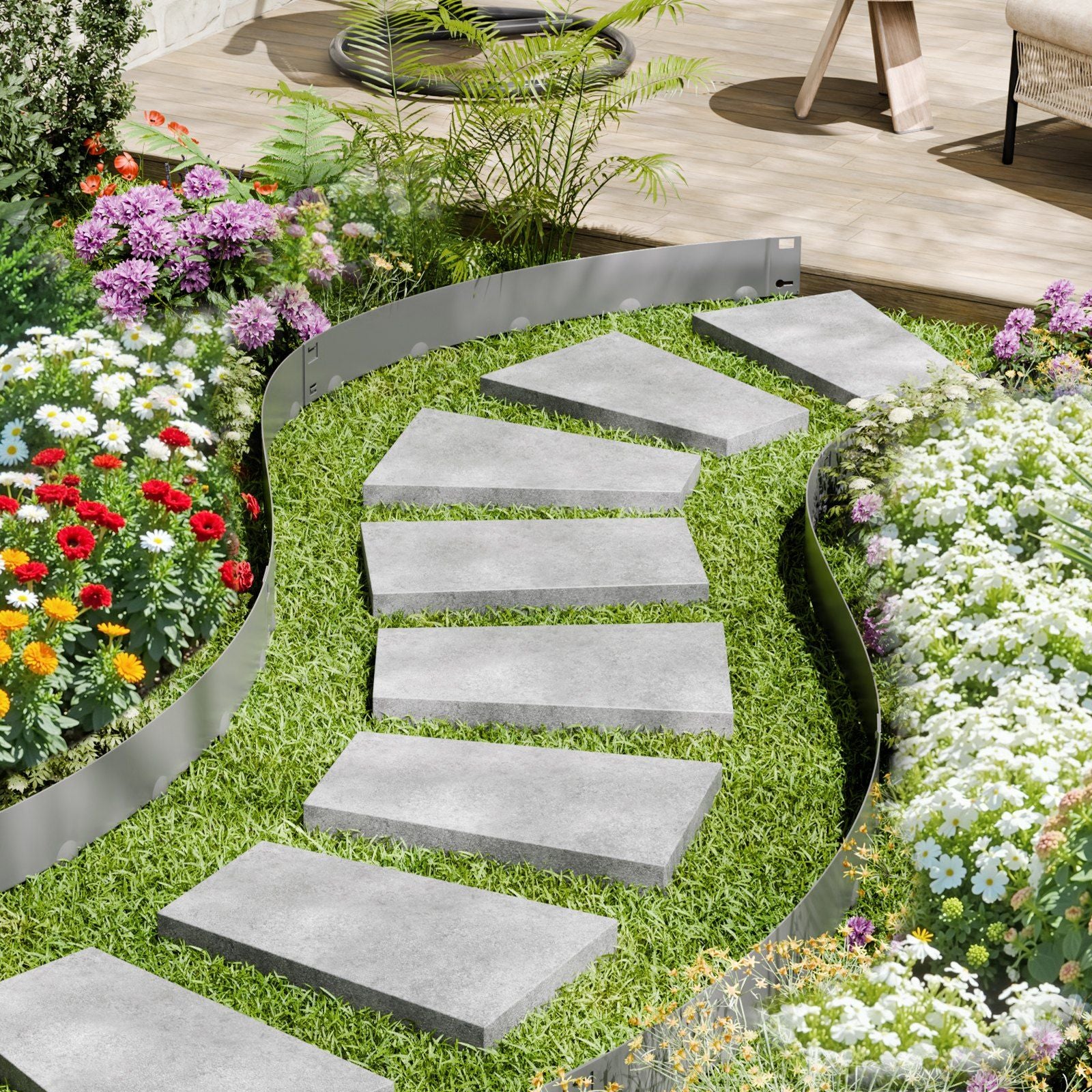 Steel Landscape Edging, 5 Packs 990 x 207 mm Rust-Resistant Metal Landscape Edging, Bendable Garden Edging V952-DXGJSPZ5PCS3XI96GV0