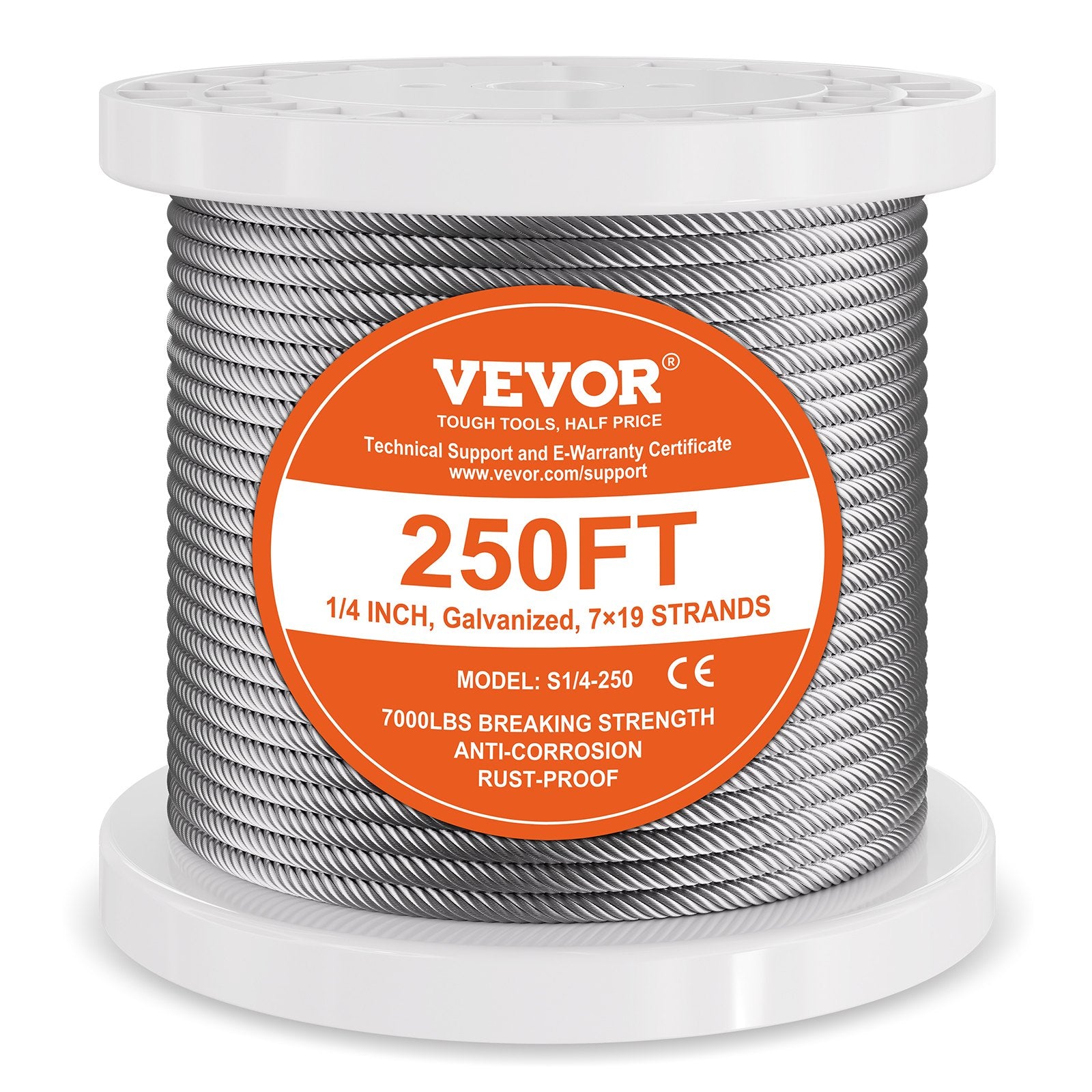 Carbon Steel Cable 6.35 mm 7 x 19 Steel Wire Rope 76.2 m Cable Railing V952-DXGSSDXQT14I95RCZV0