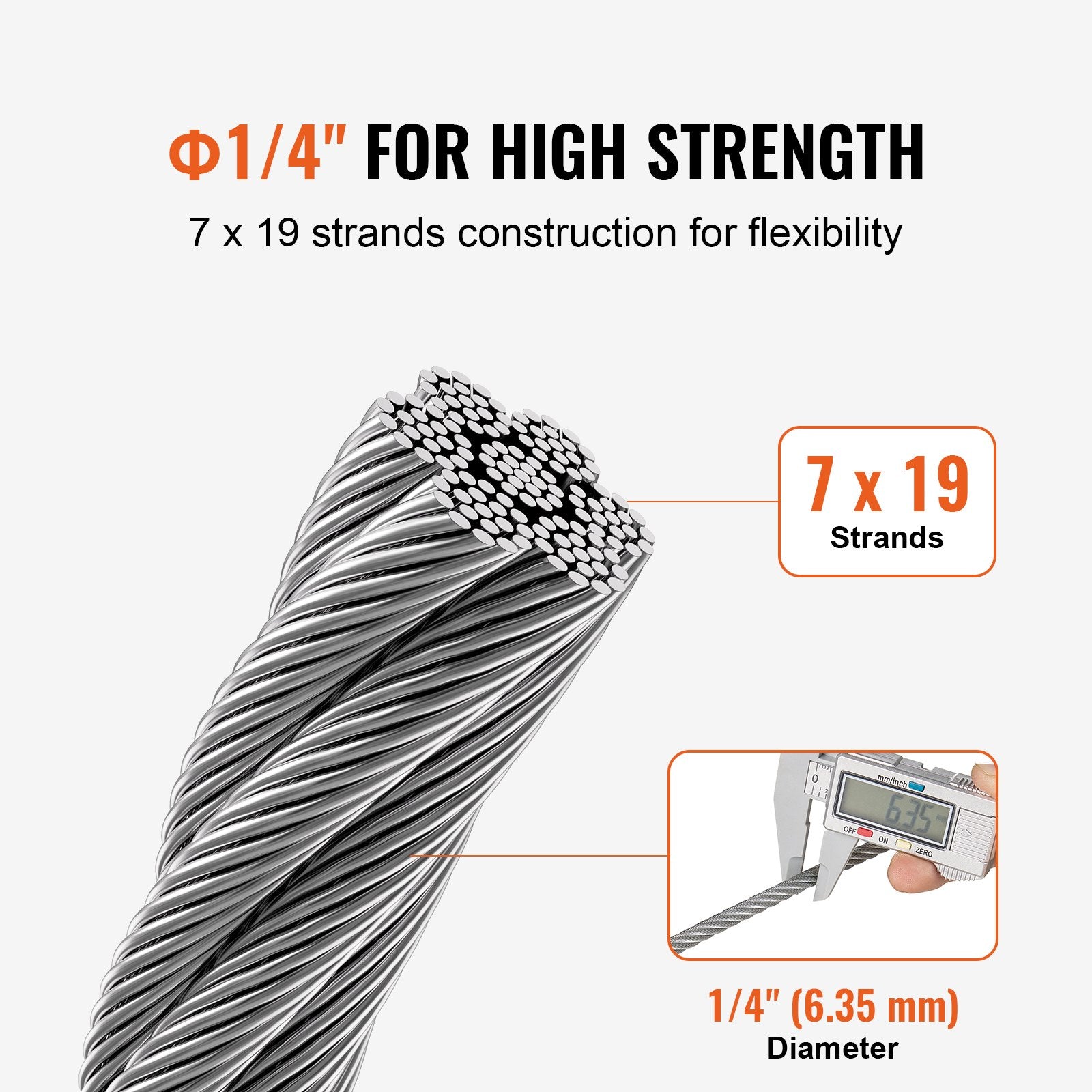 Carbon Steel Cable 6.35 mm 7 x 19 Steel Wire Rope 76.2 m Cable Railing V952-DXGSSDXQT14I95RCZV0