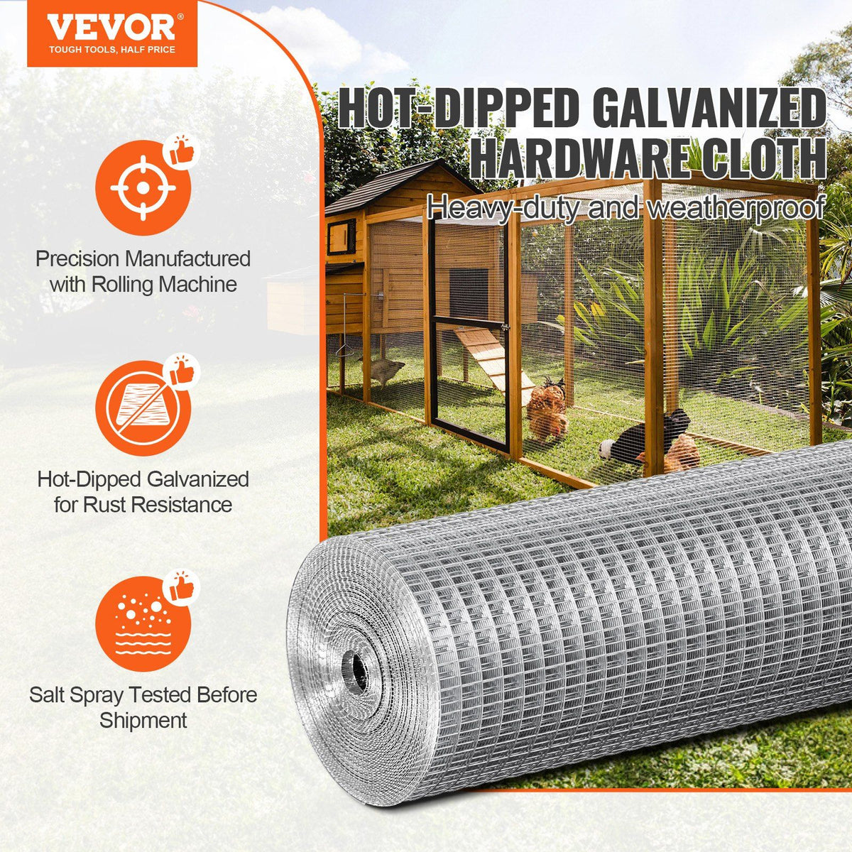 Hardware Cloth, 12.7mm 610mmx7.62m 19 Gauge, Hot Dipped Galvanized Wire Mesh Roll, Chicken Wire Fencing, Wire V952-DXGSWL24IN25CF4GSV0