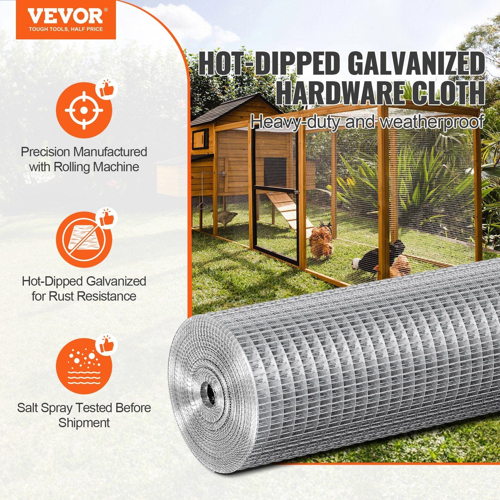 Hardware Cloth, 12.7mm 610mmx7.62m 19 Gauge, Hot Dipped Galvanized Wire Mesh Roll, Chicken Wire Fencing, Wire V952-DXGSWL24IN25CF4GSV0