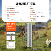 Hardware Cloth, 12.7mm 610mmx7.62m 19 Gauge, Hot Dipped Galvanized Wire Mesh Roll, Chicken Wire Fencing, Wire V952-DXGSWL24IN25CF4GSV0