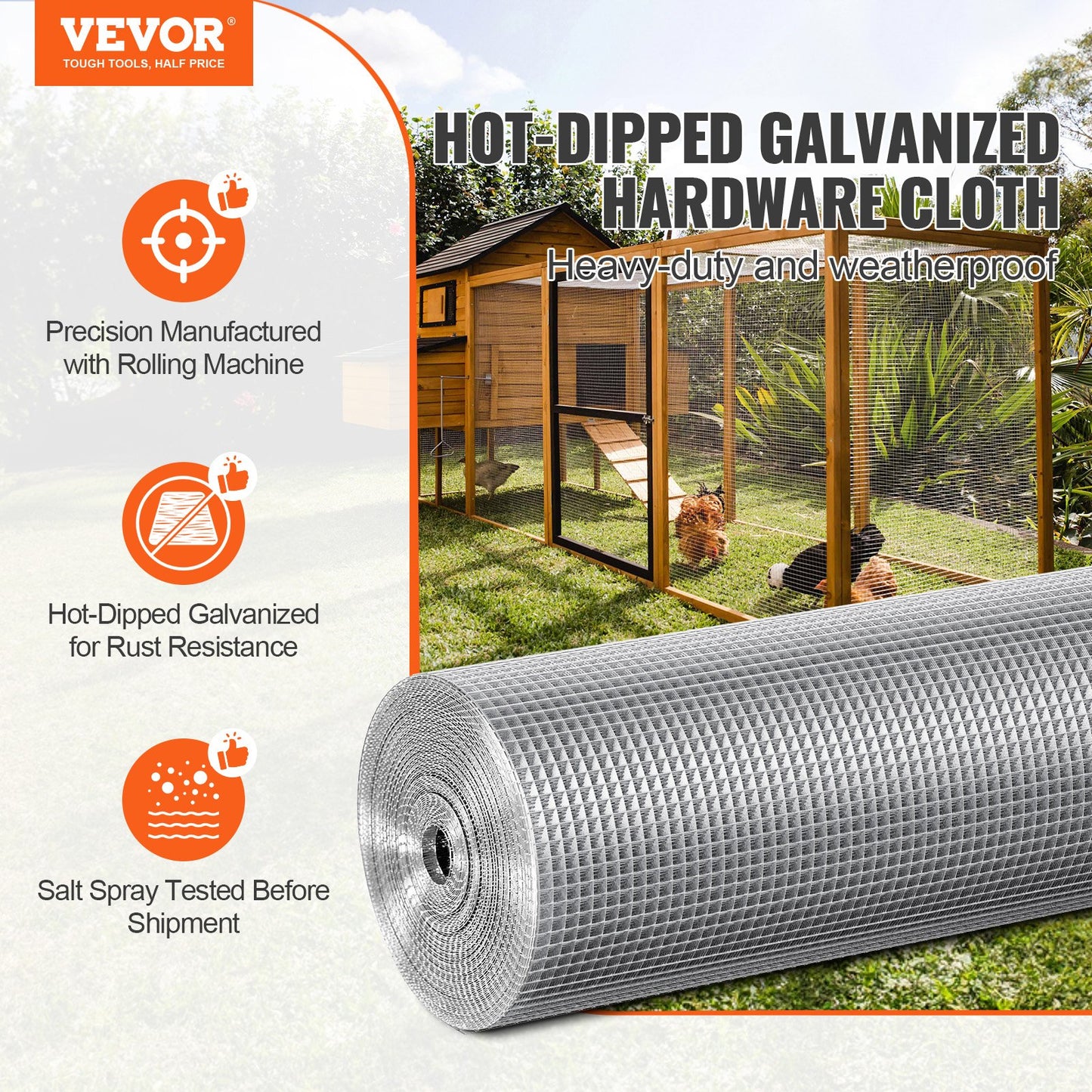 Hardware Cloth, 1/4 inch 36in x 100 ft 23 Gauge, Hot Dipped Galvanized Wire Mesh Roll, Chicken Wire Fencing, V952-DXGSWL36IN10L6KS7V0