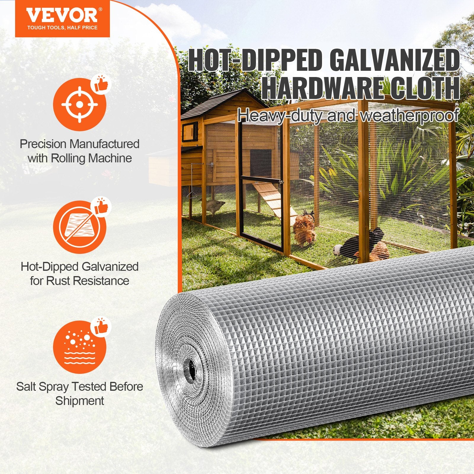 Hardware Cloth, 1/4 inch 36in x 100 ft 23 Gauge, Hot Dipped Galvanized Wire Mesh Roll, Chicken Wire Fencing, V952-DXGSWL36IN10L6KS7V0