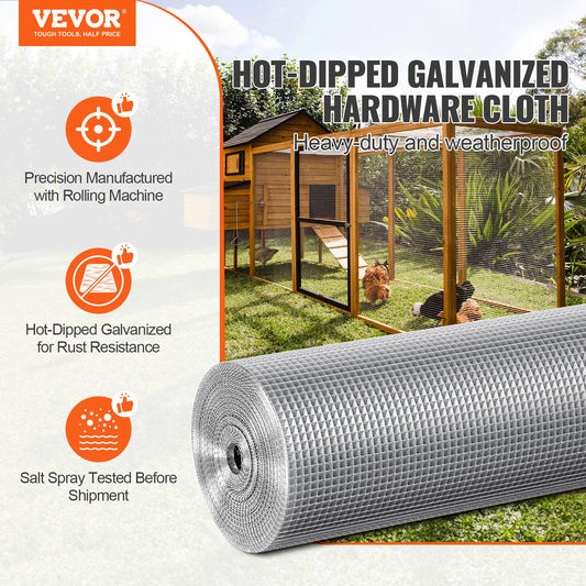 Hardware Cloth, 1/4 inch 36in x 100 ft 23 Gauge, Hot Dipped Galvanized Wire Mesh Roll, Chicken Wire Fencing, V952-DXGSWL36IN10L6KS7V0