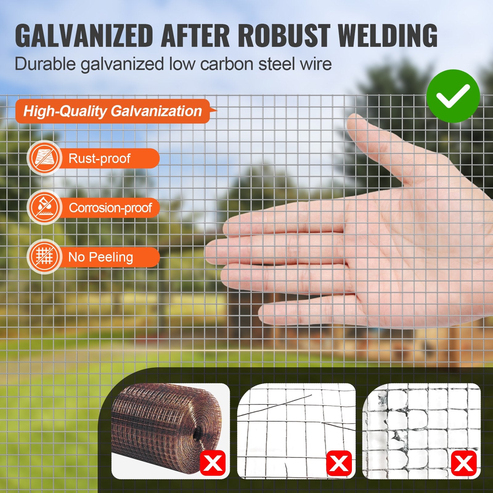 Hardware Cloth, 1/4 inch 36in x 100 ft 23 Gauge, Hot Dipped Galvanized Wire Mesh Roll, Chicken Wire Fencing, V952-DXGSWL36IN10L6KS7V0