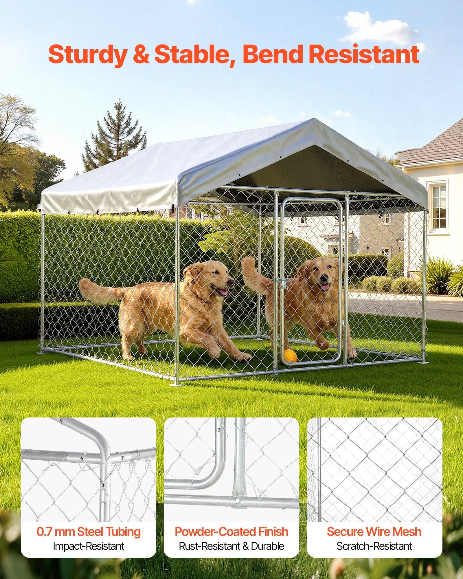 Outdoor Dog Kennel, 2 x 2 x 1.6 m Large Dog Kennel with Secure Lock, Outside Dogs Enclosures with V952-DXHWQSYS6565NAQH5002V0