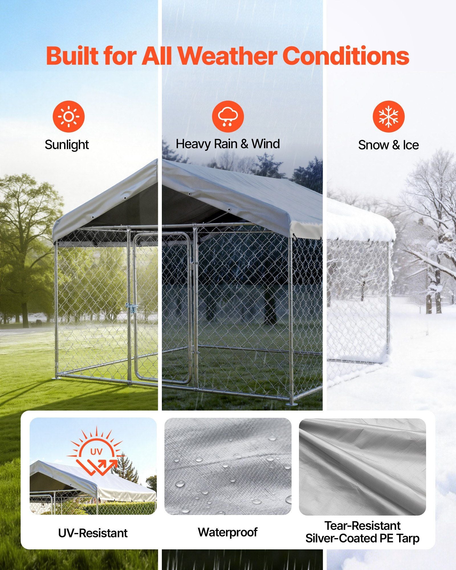 Outdoor Dog Kennel, 2 x 2 x 1.6 m Large Dog Kennel with Secure Lock, Outside Dogs Enclosures with V952-DXHWQSYS6565NAQH5002V0