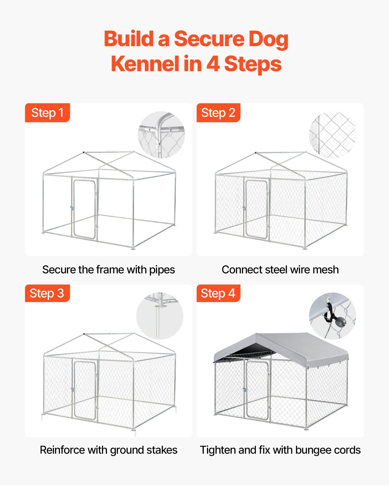 Outdoor Dog Kennel, 2 x 2 x 1.6 m Large Dog Kennel with Secure Lock, Outside Dogs Enclosures with V952-DXHWQSYS6565NAQH5002V0