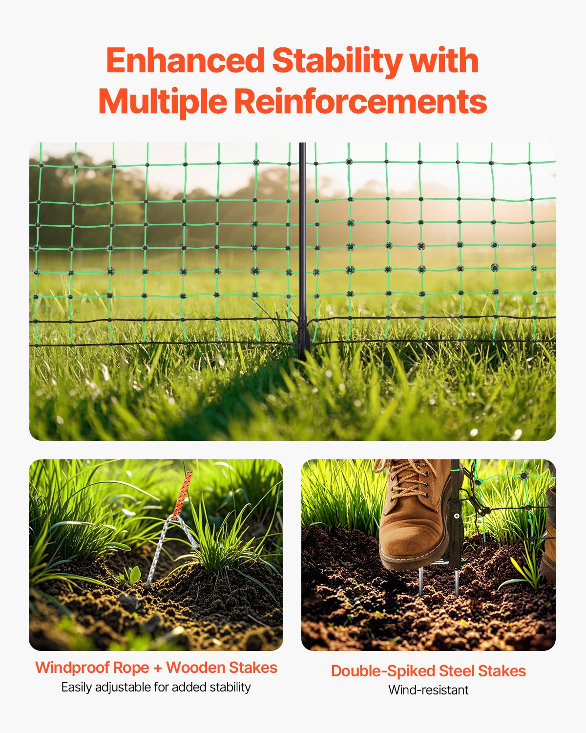 Electric Fence Netting, 0.88 x 49.98 m, PE Net Fencing with Posts & Double-Spiked Stakes, Utility Portable V952-DXJCWLW35IN1ED6DAV9