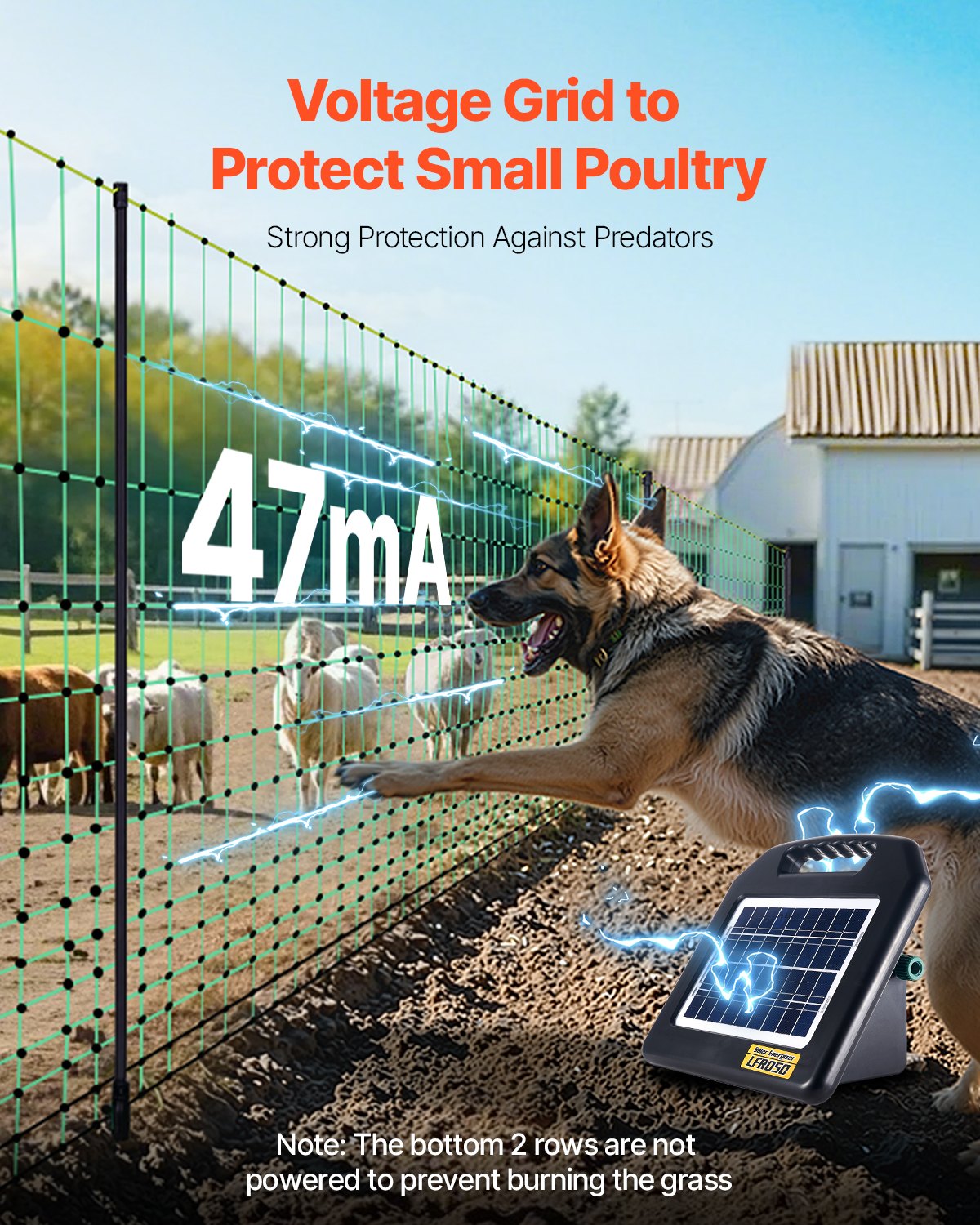 Electric Fence Netting, 0.88 x 49.98 m, PE Net Fencing with Posts & Double-Spiked Stakes, Utility Portable V952-DXJCWLW35IN1ED6DAV9