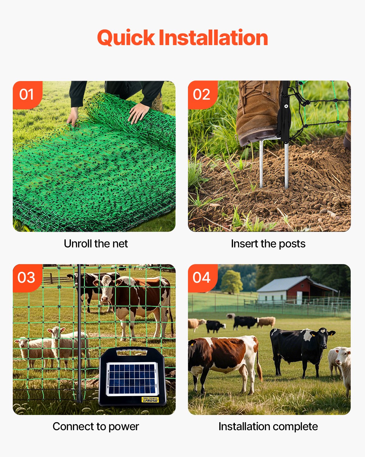 Electric Fence Netting, 0.88 x 49.98 m, PE Net Fencing with Posts & Double-Spiked Stakes, Utility Portable V952-DXJCWLW35IN1ED6DAV9