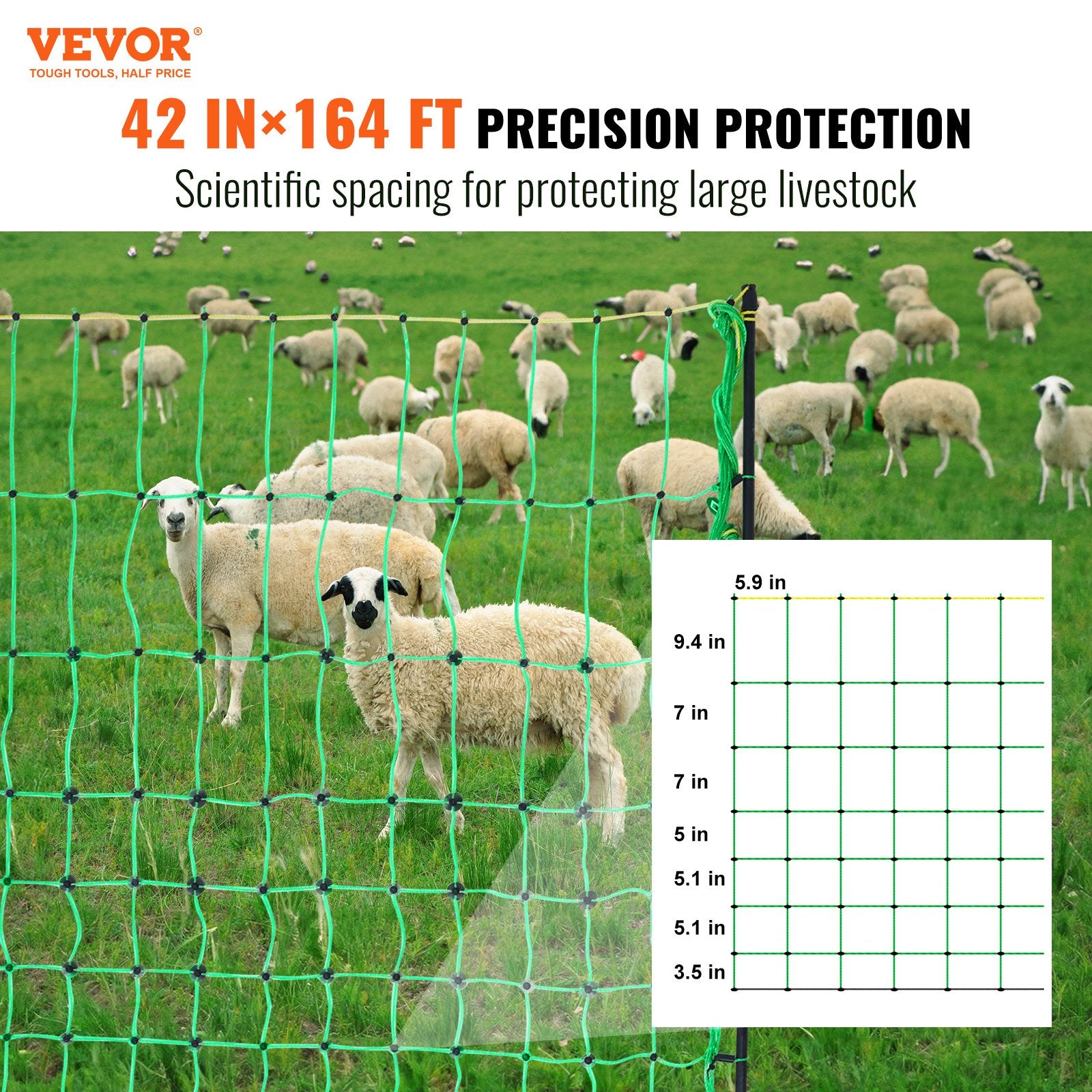 Electric Fence Netting, 1.06 x 49.98 m, PE Net Fencing with Posts & Double-Spiked Stakes, Utility Portable V952-DXJCWLW42IN1LYCCLV9