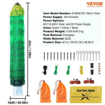 Electric Fence Netting, 1.06 x 49.98 m, PE Net Fencing with Posts & Double-Spiked Stakes, Utility Portable V952-DXJCWLW42IN1LYCCLV9