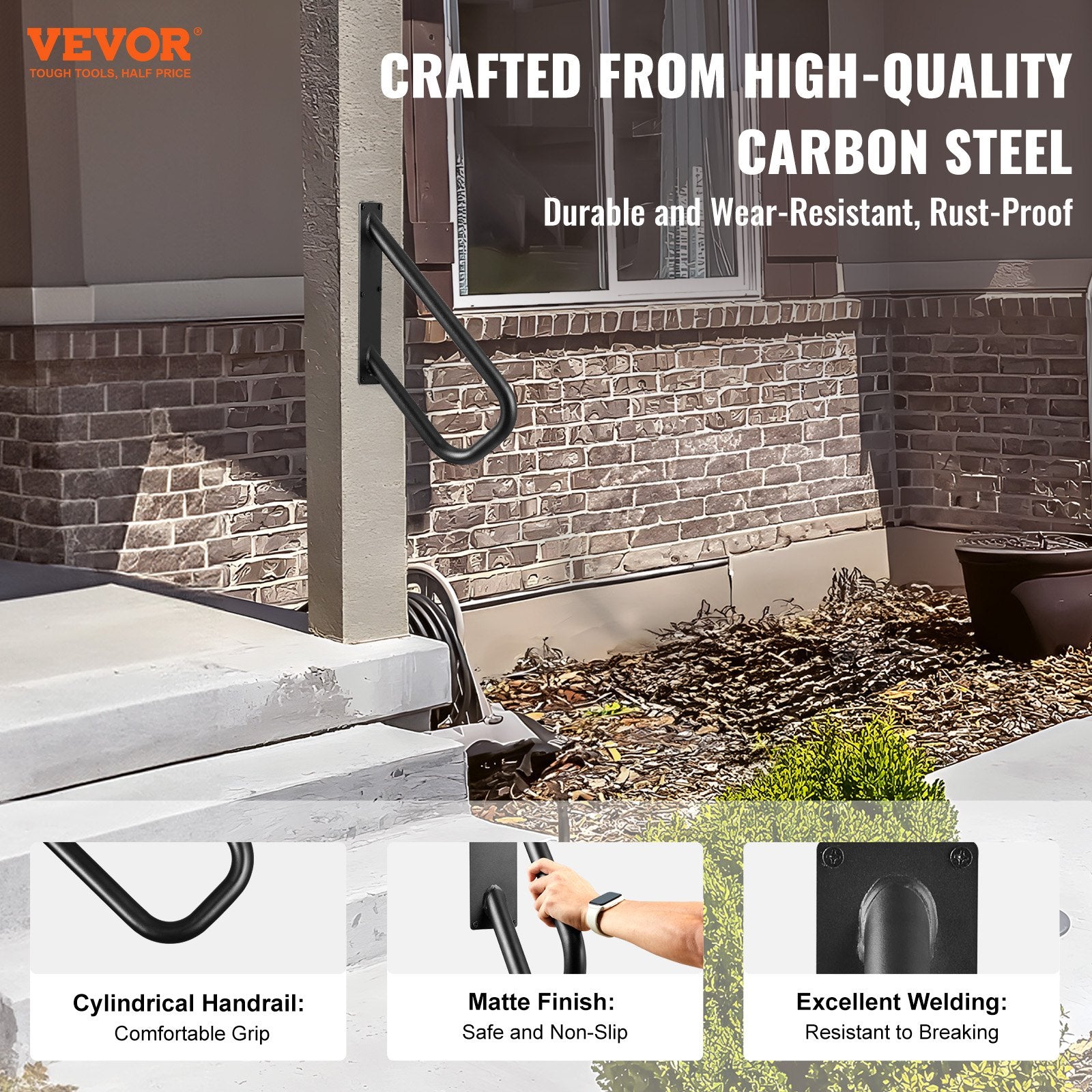 Handrails for Outdoor Steps, 18.9" Length 1.3"Pipe Wall Mount Safety Railings for 1-2 Steps, Stair Handrail V952-DXSBSHS189INS1J6YV0