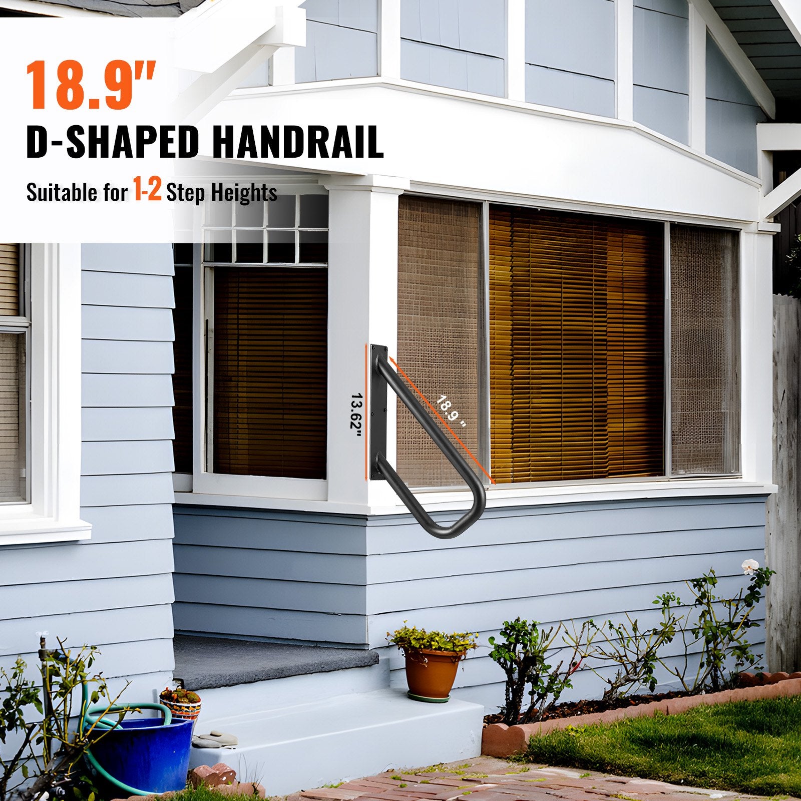 Handrails for Outdoor Steps, 18.9" Length 1.3"Pipe Wall Mount Safety Railings for 1-2 Steps, Stair Handrail V952-DXSBSHS189INS1J6YV0