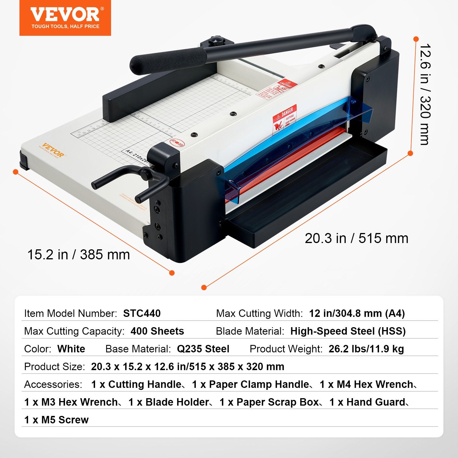 Heavy Duty Paper Cutter, 304.8 mm Industrial Commercial Guillotine Paper Cutter for A4 Paper, 400 Sheet V952-DXSDDTTSQZJH25AJWV0