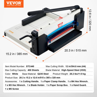 Heavy Duty Paper Cutter, 304.8 mm Industrial Commercial Guillotine Paper Cutter for A4 Paper, 400 Sheet V952-DXSDDTTSQZJH25AJWV0