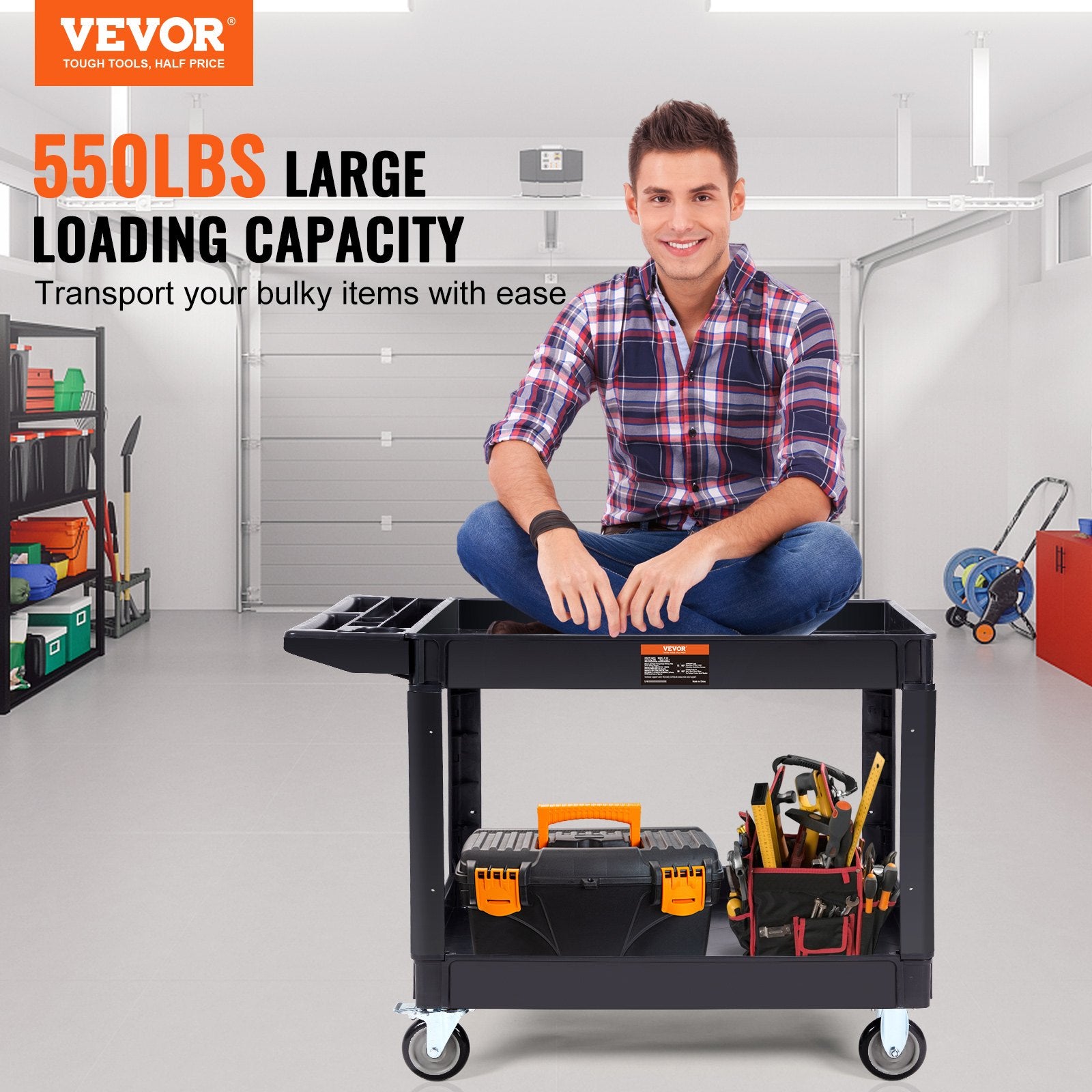 Utility Service Cart, 2 Shelf 550LBS Heavy Duty Plastic Rolling Utility Cart with 360 degrees Swivel Wheels V952-DXSLSYTCDXCD2ZRGNV0