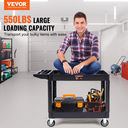 Utility Service Cart, 2 Shelf 550LBS Heavy Duty Plastic Rolling Utility Cart with 360 degrees Swivel Wheels V952-DXSLSYTCDXCD2ZRGNV0