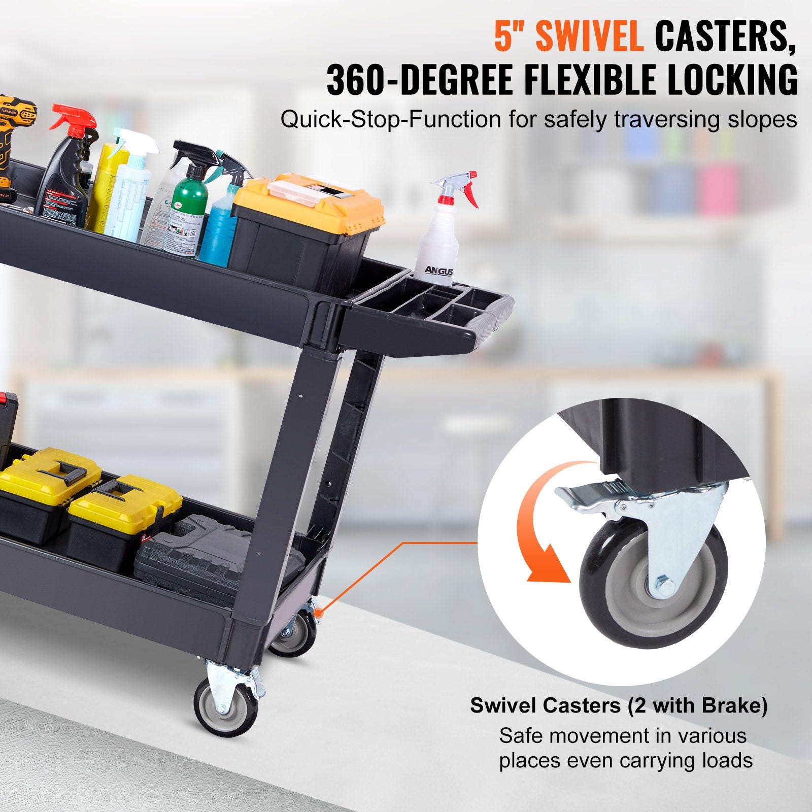 Utility Service Cart, 2 Shelf 550LBS Heavy Duty Plastic Rolling Utility Cart with 360 degrees Swivel Wheels V952-DXSLSYTCDXCD2ZRGNV0