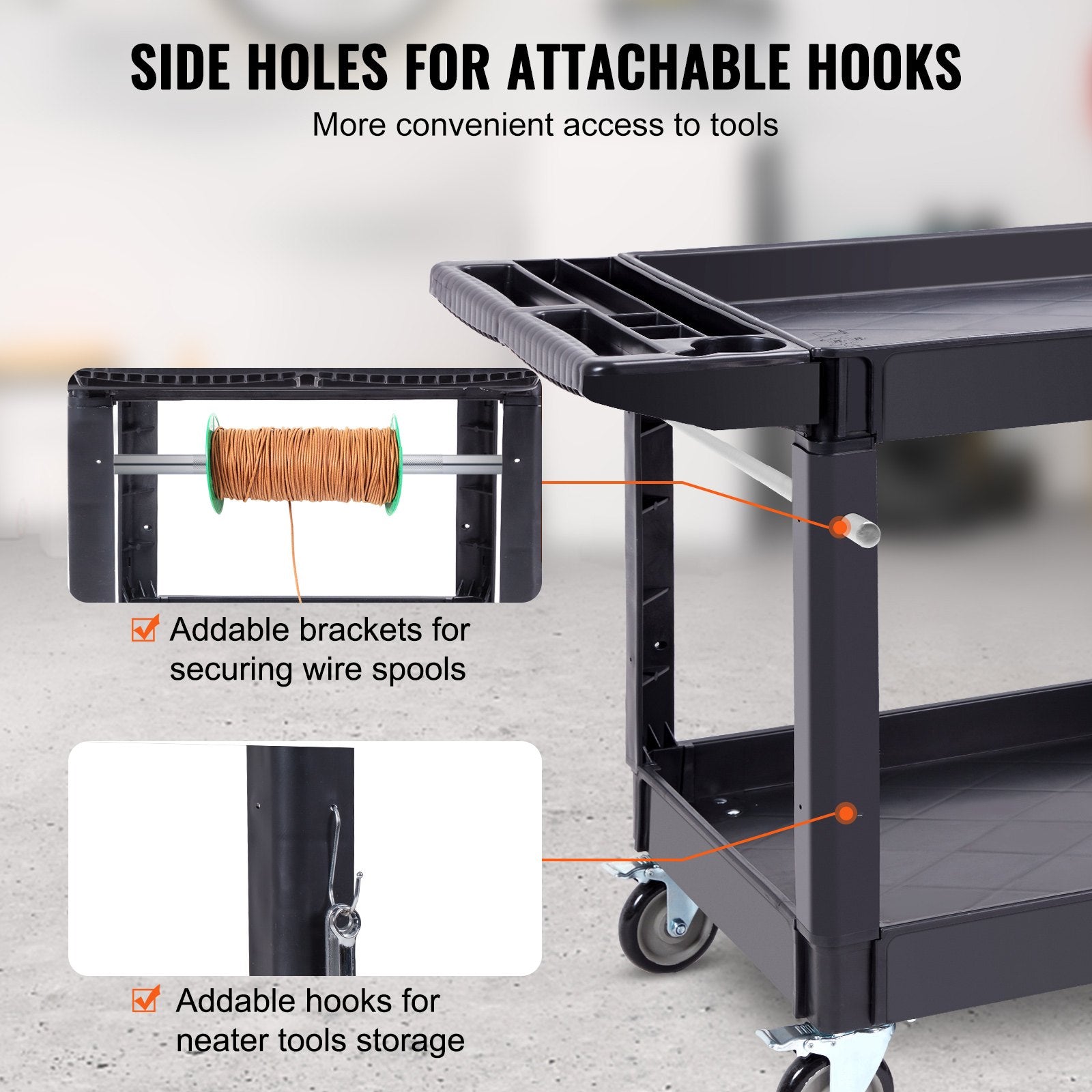 Utility Service Cart, 2 Shelf 550LBS Heavy Duty Plastic Rolling Utility Cart with 360 degrees Swivel Wheels V952-DXSLSYTCDXCD2ZRGNV0