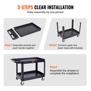 Utility Service Cart, 2 Shelf 550LBS Heavy Duty Plastic Rolling Utility Cart with 360 degrees Swivel Wheels V952-DXSLSYTCDXCD2ZRGNV0