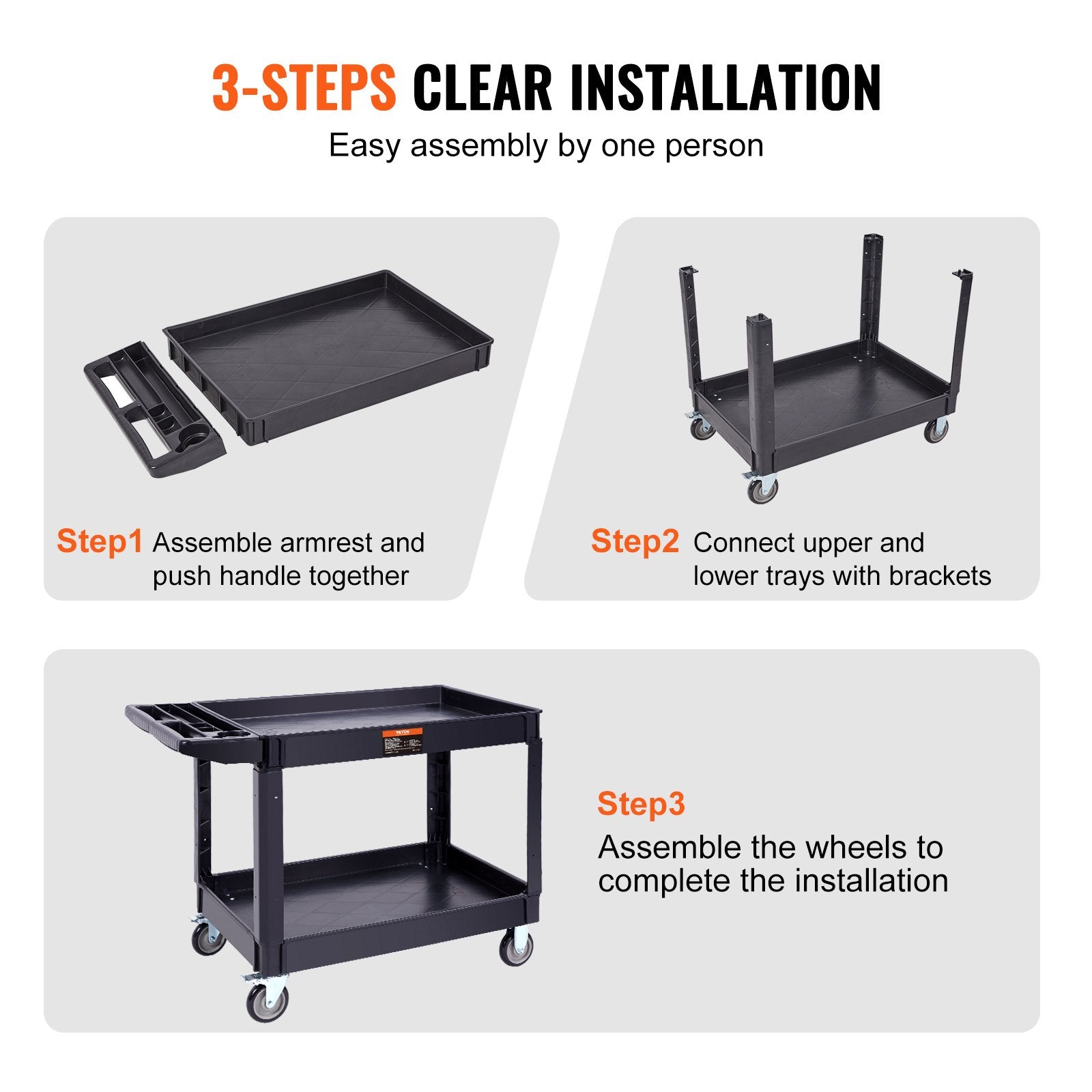 Utility Service Cart, 2 Shelf 550LBS Heavy Duty Plastic Rolling Utility Cart with 360 degrees Swivel Wheels V952-DXSLSYTCDXCD2ZRGNV0