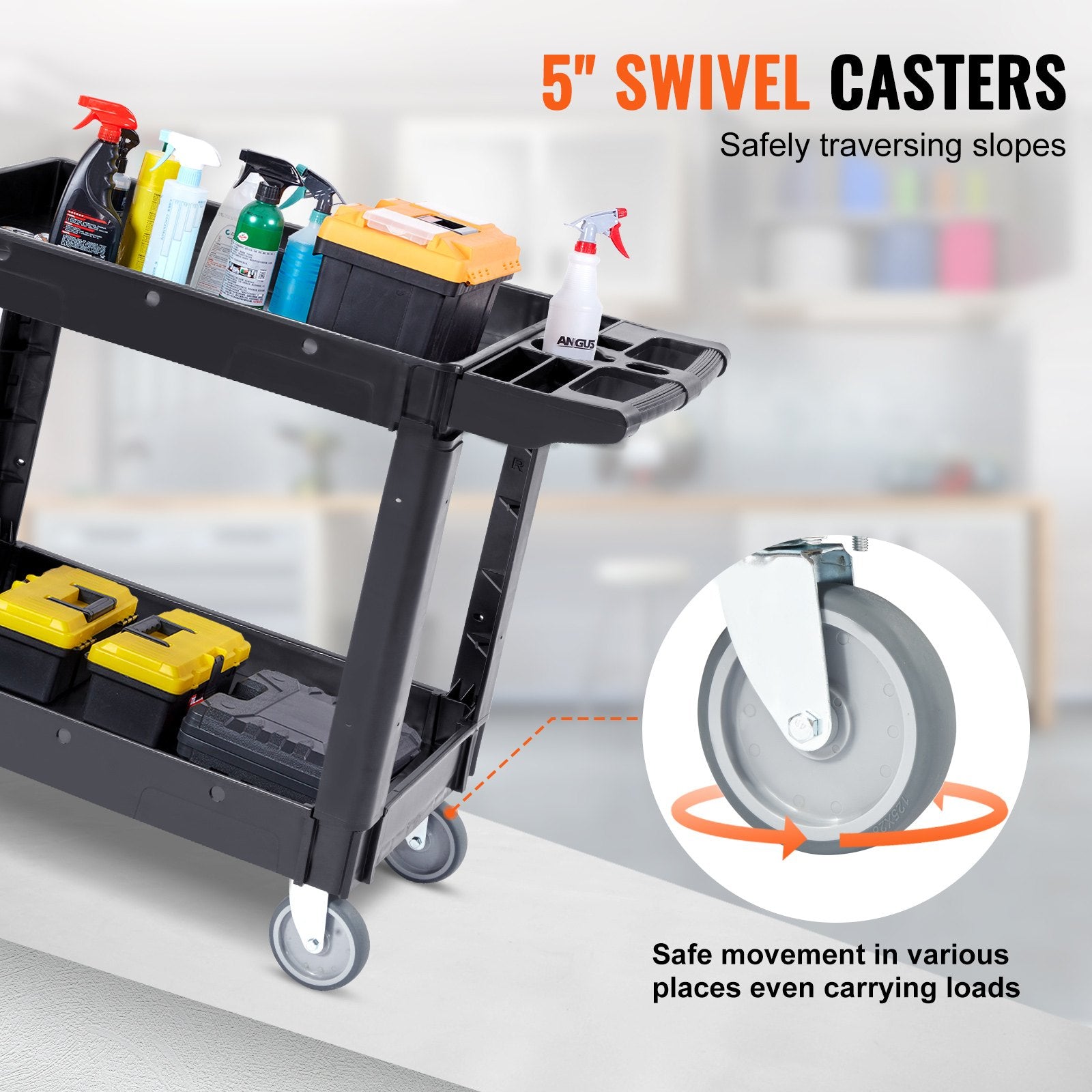 Utility Service Cart, 2 Shelf 550LBS Heavy Duty Plastic Rolling Utility Cart with 360 degrees Swivel Wheels, V952-DXSLSYTCDXCX2WXI2V0