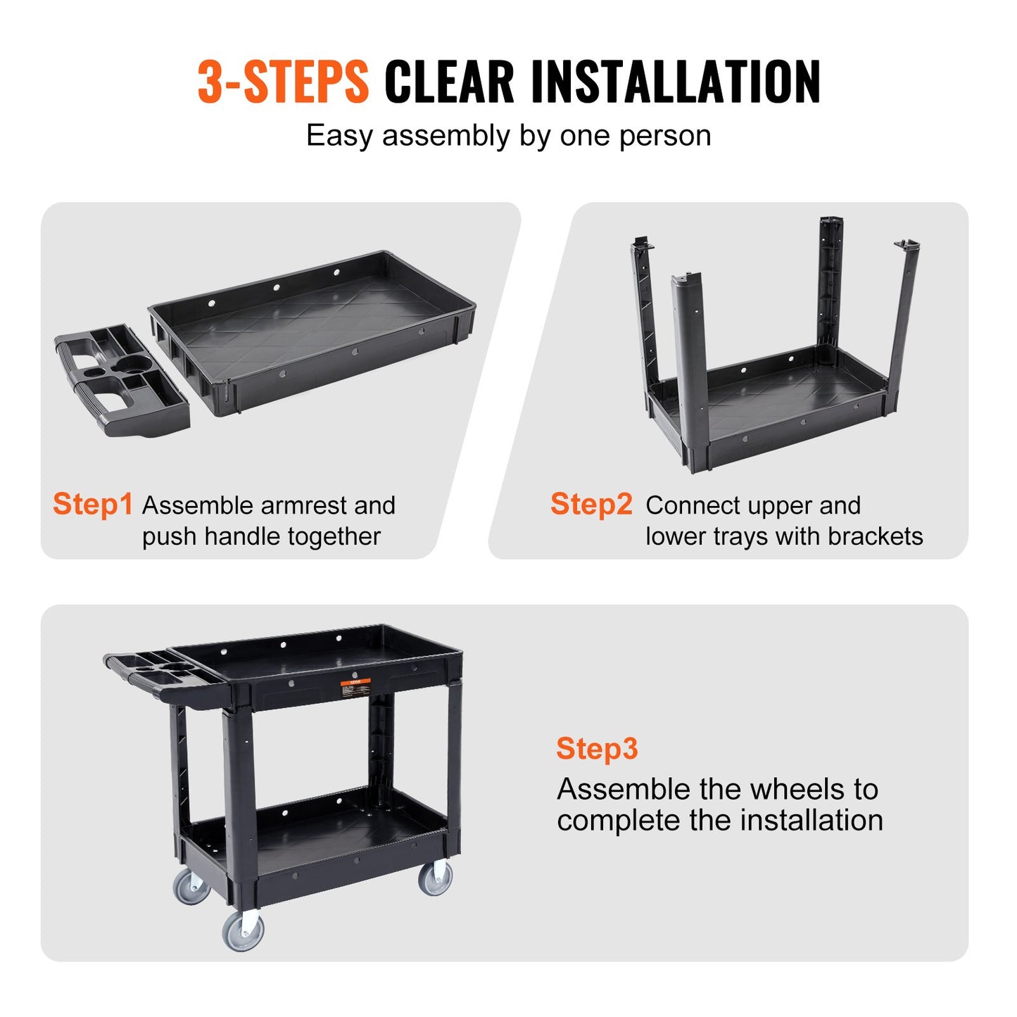 Utility Service Cart, 2 Shelf 550LBS Heavy Duty Plastic Rolling Utility Cart with 360 degrees Swivel Wheels, V952-DXSLSYTCDXCX2WXI2V0