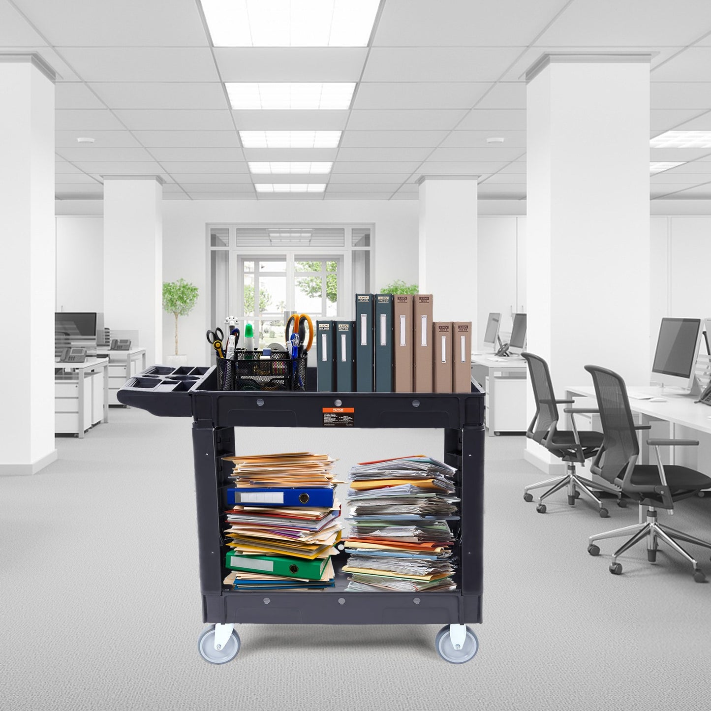 Utility Service Cart, 2 Shelf 550LBS Heavy Duty Plastic Rolling Utility Cart with 360 degrees Swivel Wheels, V952-DXSLSYTCDXCX2WXI2V0