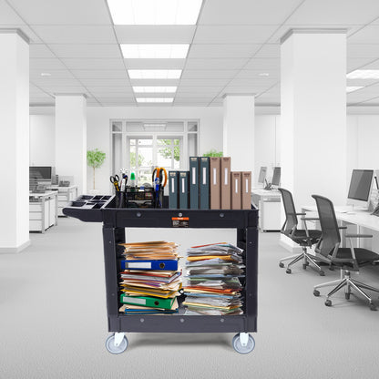 Utility Service Cart, 2 Shelf 550LBS Heavy Duty Plastic Rolling Utility Cart with 360 degrees Swivel Wheels, V952-DXSLSYTCDXCX2WXI2V0