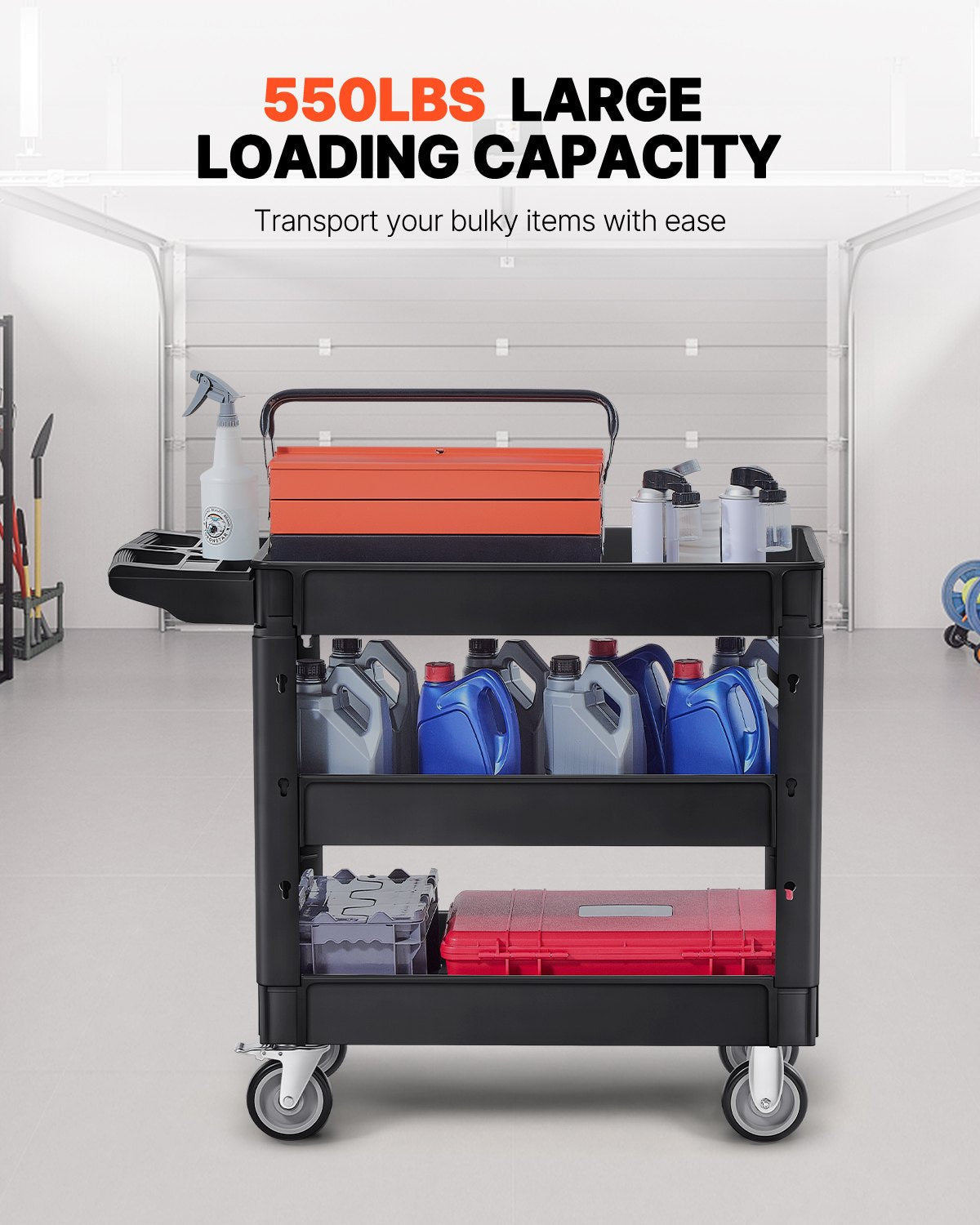 Utility Service Cart, 550 LBS Laod Capacity, 3 Shelf Heavy Duty Plastic Rolling Utility Cart with 360 degrees V952-DXSLSYTCDXCX3K5H9V0