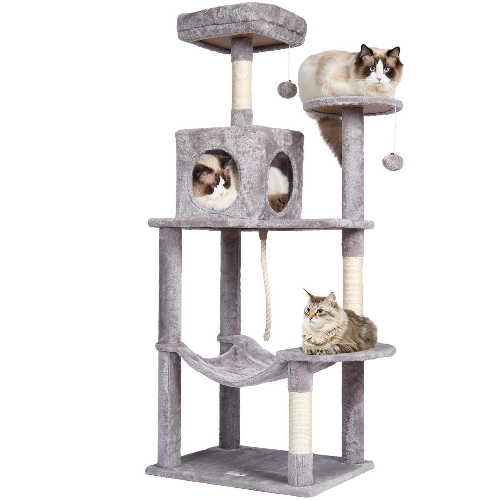 Cat Tree 143 cm Cat Tower with Cat Condo Sisal Scratching Post Light Grey V952-DXSMS6C1FQH0BQP06V0