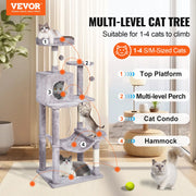 Cat Tree 143 cm Cat Tower with Cat Condo Sisal Scratching Post Light Grey V952-DXSMS6C1FQH0BQP06V0