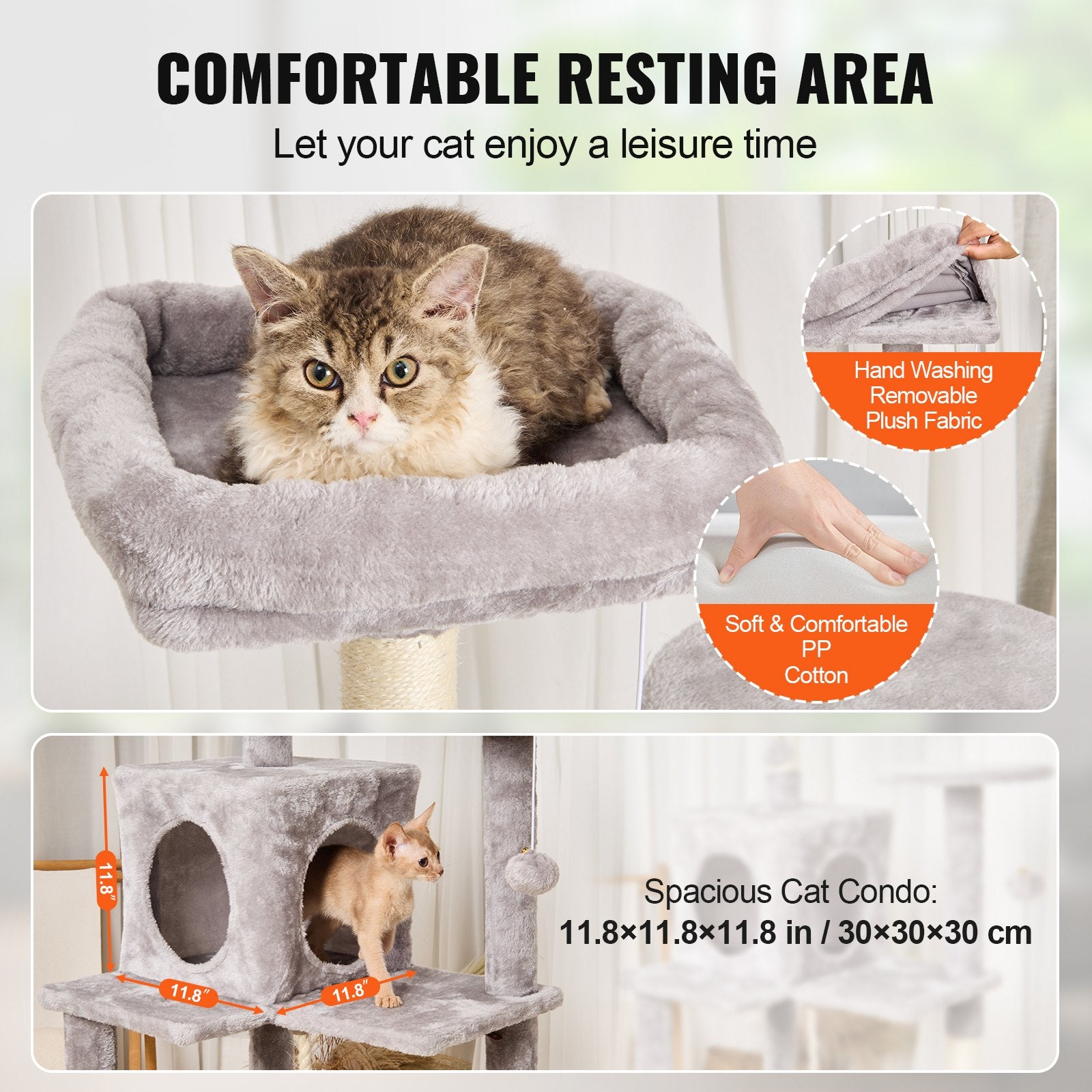 Cat Tree 143 cm Cat Tower with Cat Condo Sisal Scratching Post Light Grey V952-DXSMS6C1FQH0BQP06V0