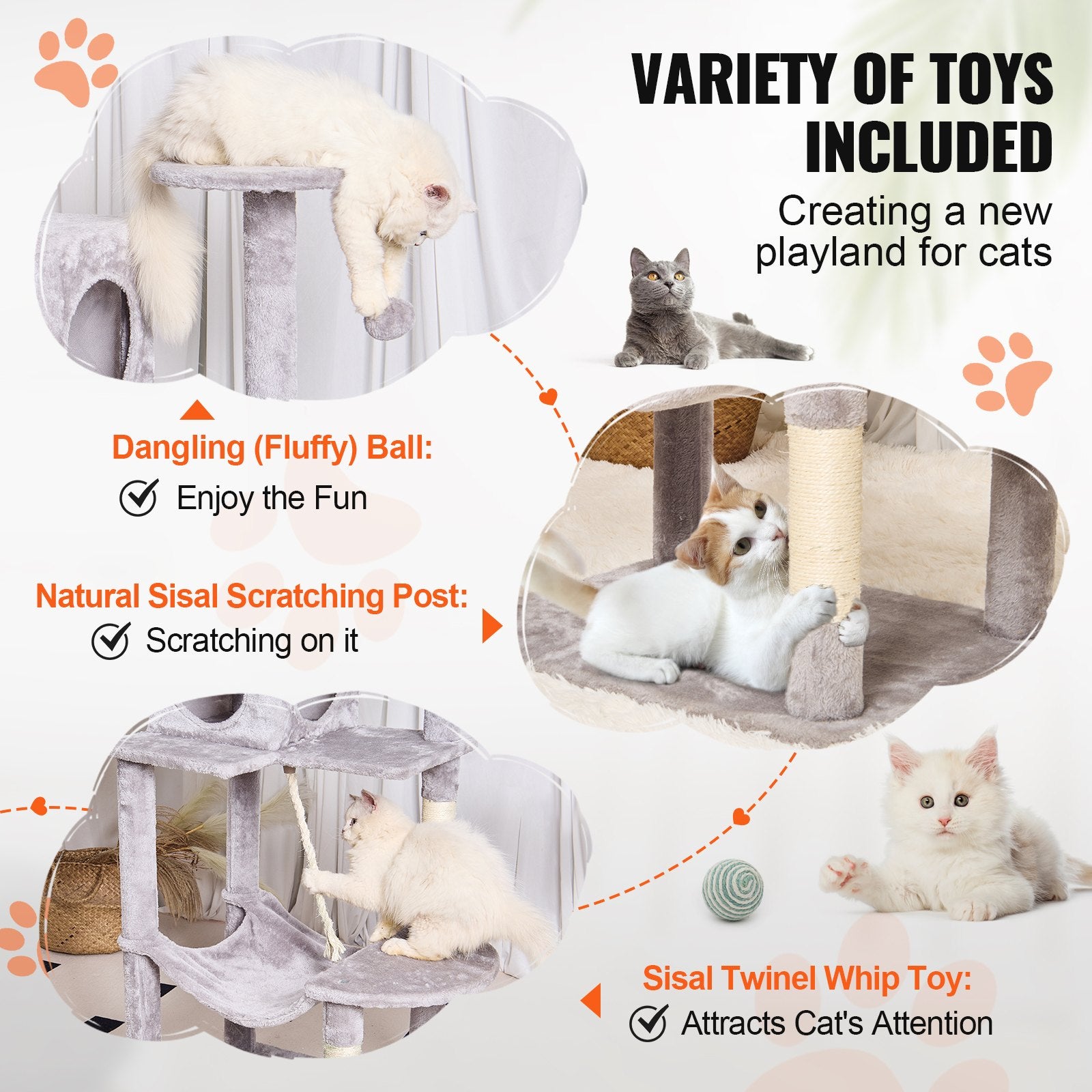 Cat Tree 143 cm Cat Tower with Cat Condo Sisal Scratching Post Light Grey V952-DXSMS6C1FQH0BQP06V0