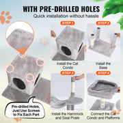 Cat Tree 143 cm Cat Tower with Cat Condo Sisal Scratching Post Light Grey V952-DXSMS6C1FQH0BQP06V0