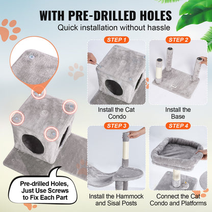 Cat Tree 143 cm Cat Tower with Cat Condo Sisal Scratching Post Light Grey V952-DXSMS6C1FQH0BQP06V0