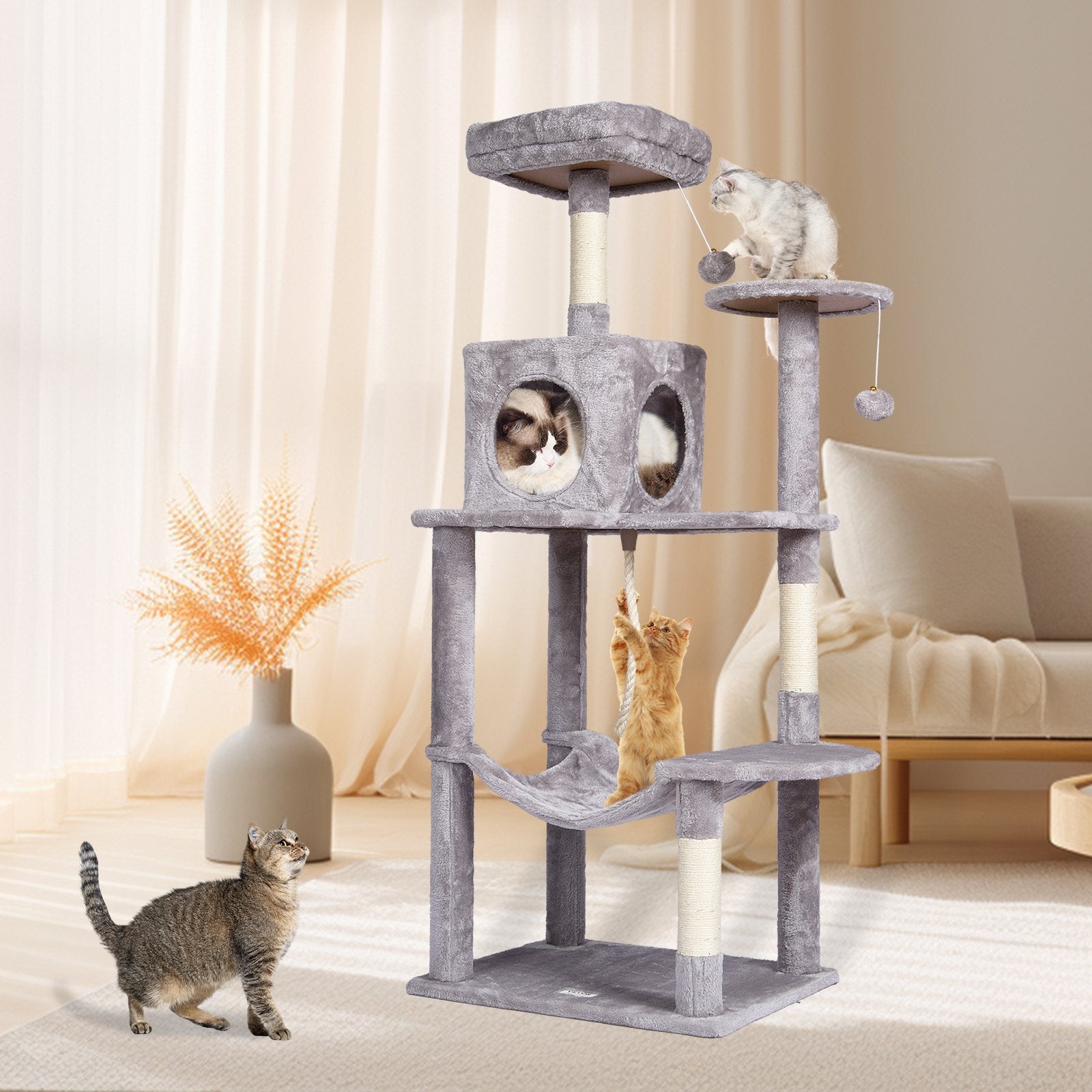 Cat Tree 143 cm Cat Tower with Cat Condo Sisal Scratching Post Light Grey V952-DXSMS6C1FQH0BQP06V0