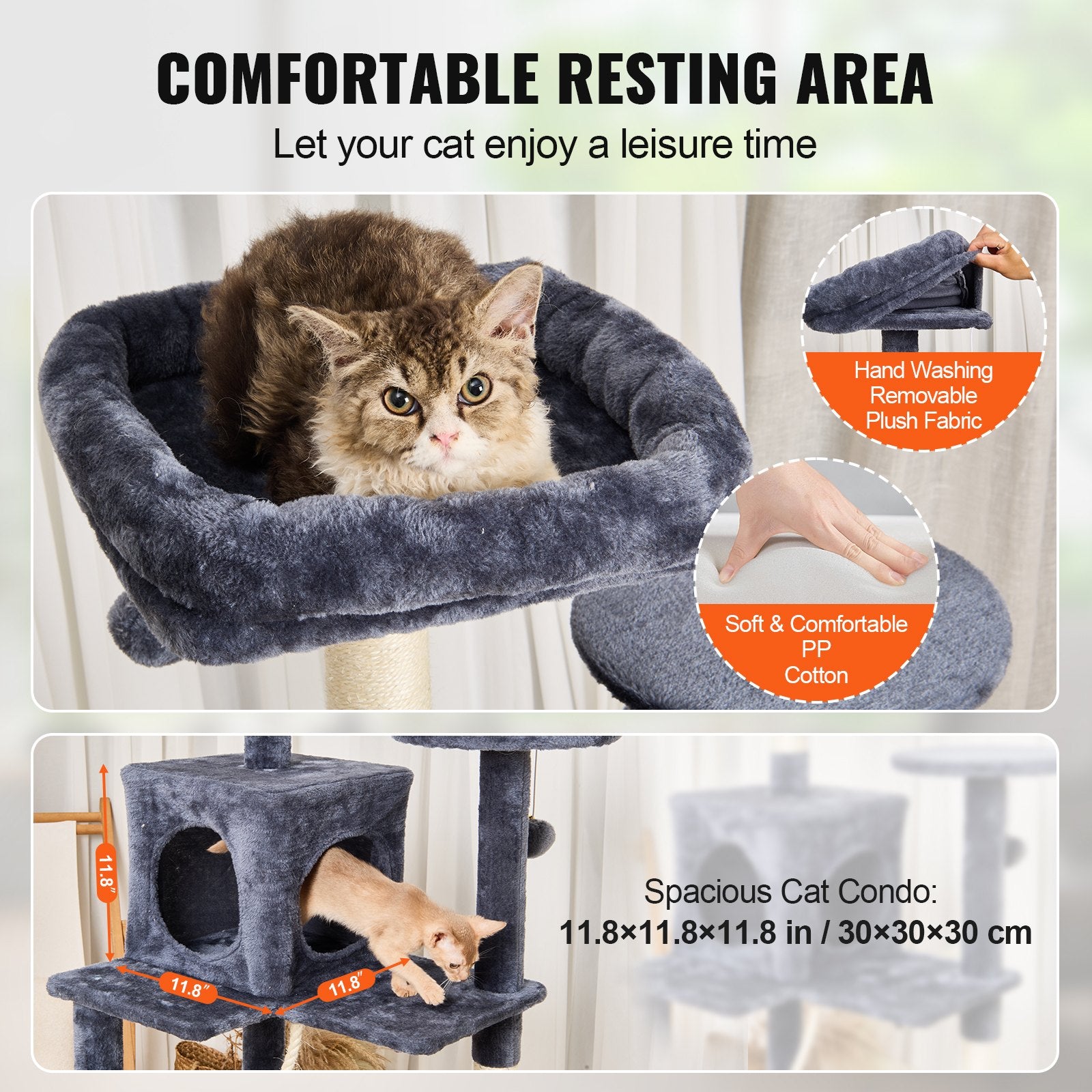 Cat Tree 143 cm Cat Tower with Cat Condo Sisal Scratching Post Dark Grey V952-DXSMS6C1FSH0P76KKV0