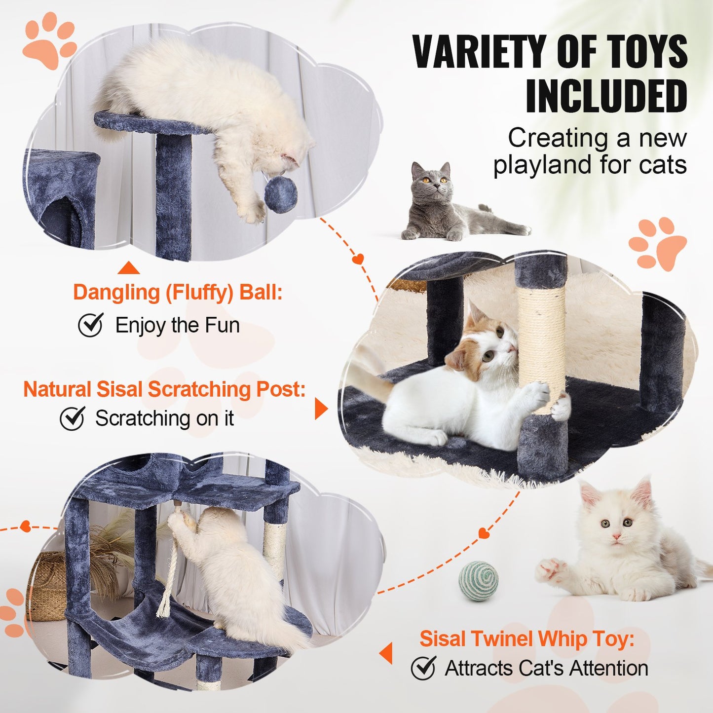 Cat Tree 143 cm Cat Tower with Cat Condo Sisal Scratching Post Dark Grey V952-DXSMS6C1FSH0P76KKV0