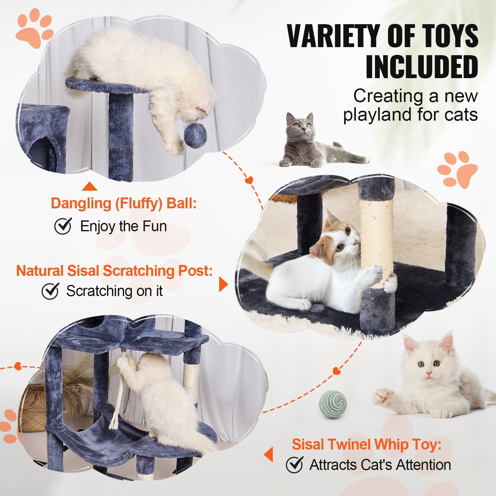 Cat Tree 143 cm Cat Tower with Cat Condo Sisal Scratching Post Dark Grey V952-DXSMS6C1FSH0P76KKV0