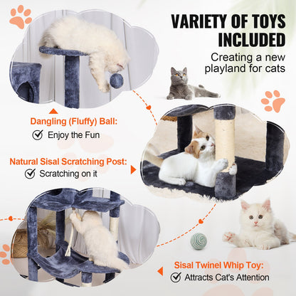 Cat Tree 143 cm Cat Tower with Cat Condo Sisal Scratching Post Dark Grey V952-DXSMS6C1FSH0P76KKV0