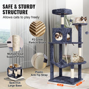Cat Tree 143 cm Cat Tower with Cat Condo Sisal Scratching Post Dark Grey V952-DXSMS6C1FSH0P76KKV0