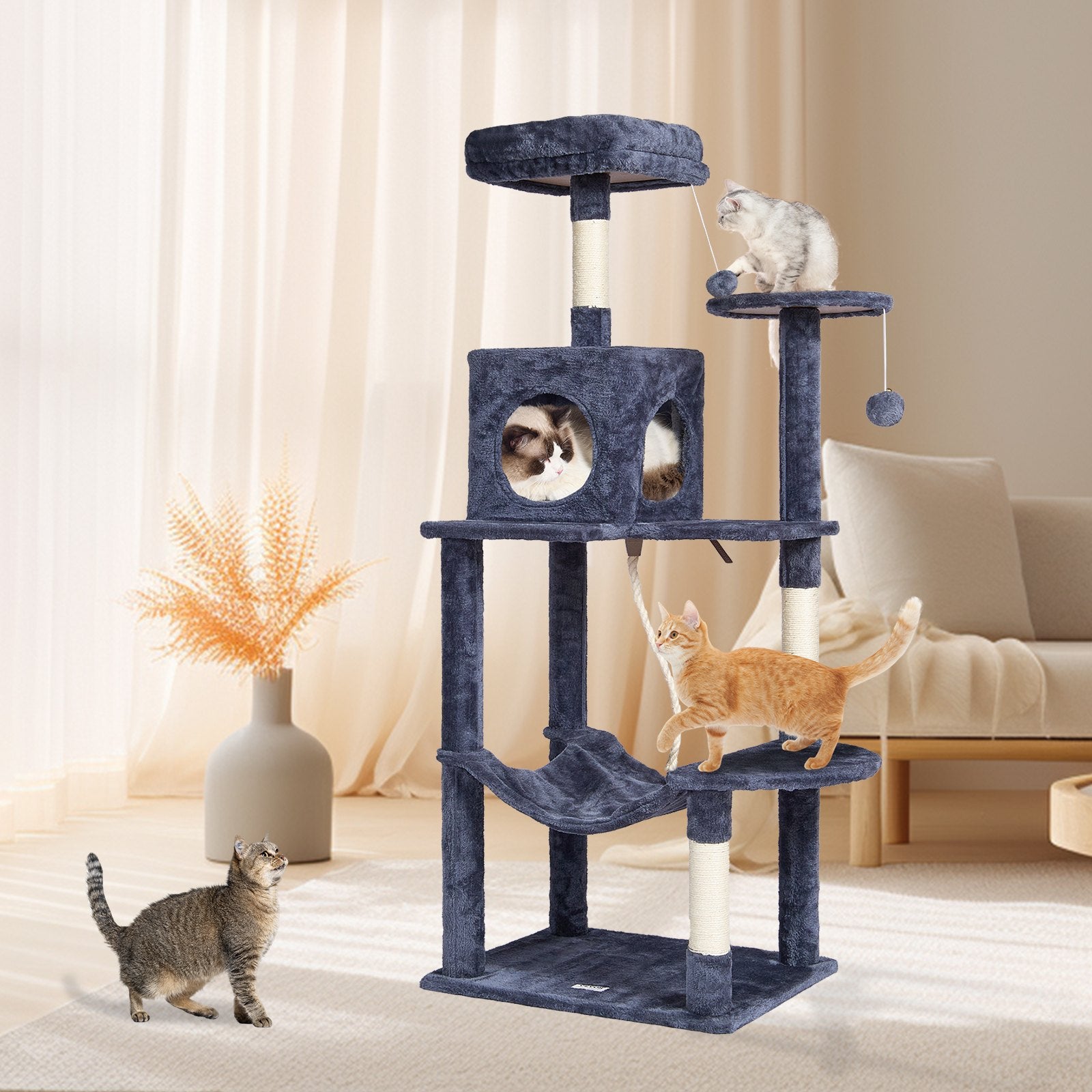 Cat Tree 143 cm Cat Tower with Cat Condo Sisal Scratching Post Dark Grey V952-DXSMS6C1FSH0P76KKV0