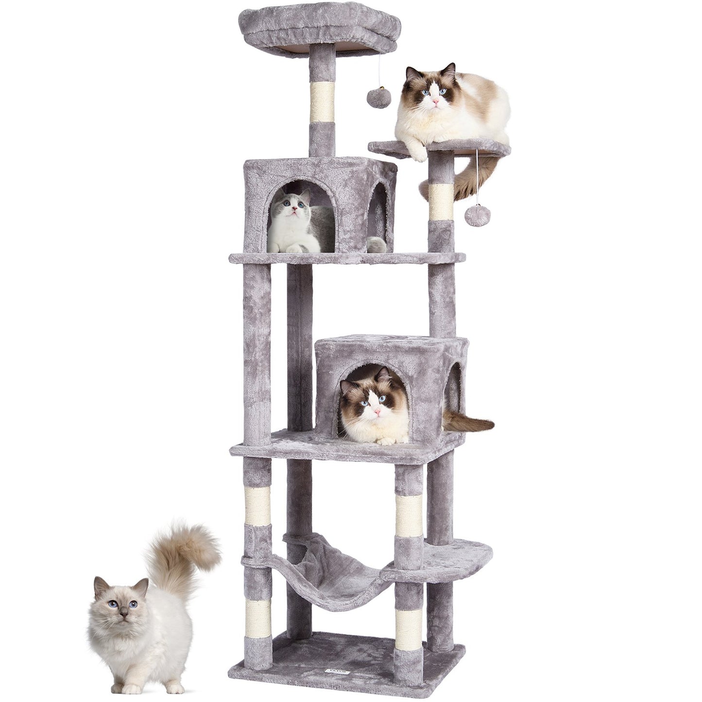 Cat Tree 160 cm Cat Tower with 2 Cat Condos Scratching Post Light Grey V952-DXSMS7C2FQH0PX1IIV0