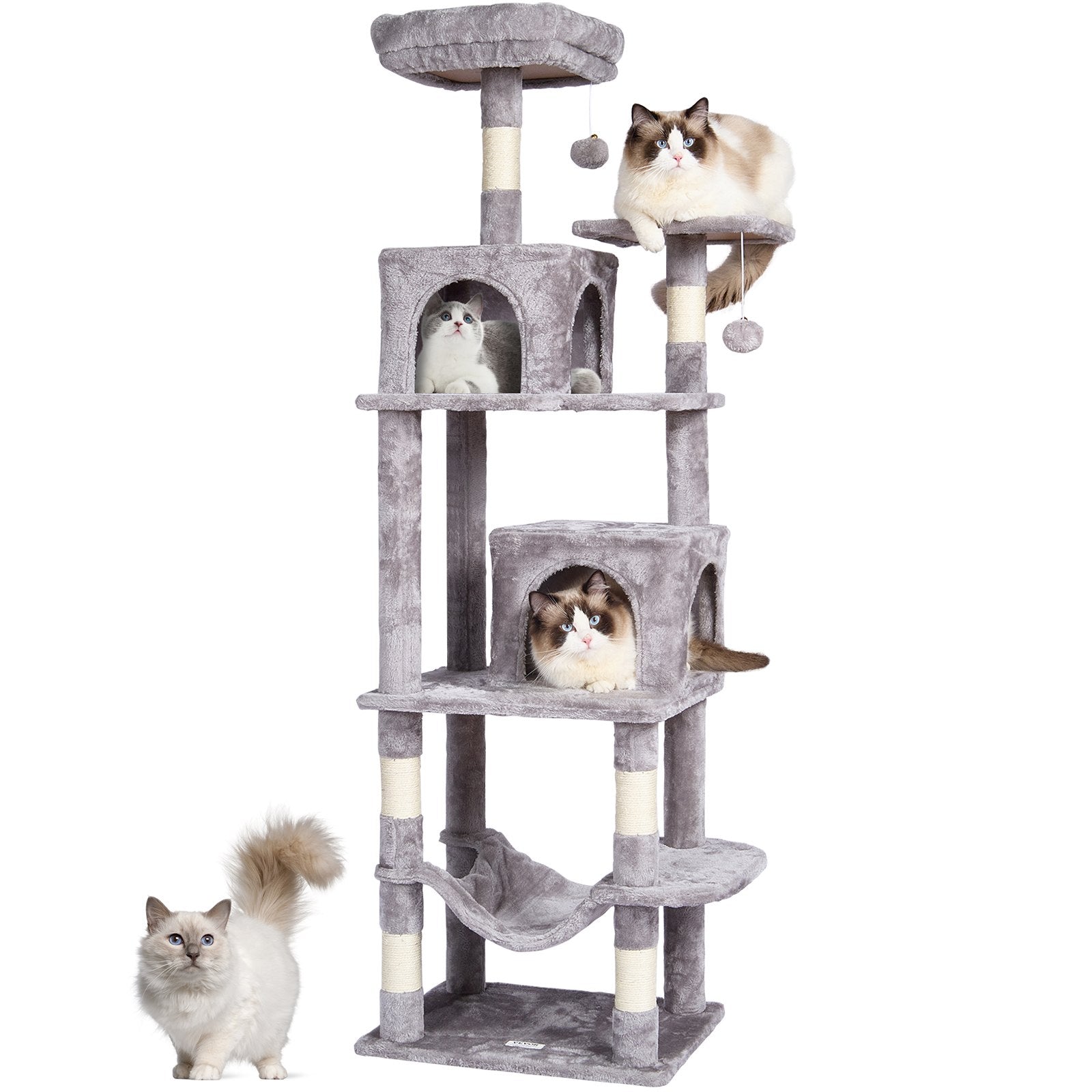 Cat Tree 160 cm Cat Tower with 2 Cat Condos Scratching Post Light Grey V952-DXSMS7C2FQH0PX1IIV0
